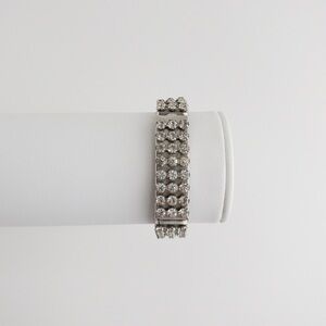 Vintage Crystal Rhinestone Locket Picture Photo Bracelet Expandable Silver Tone